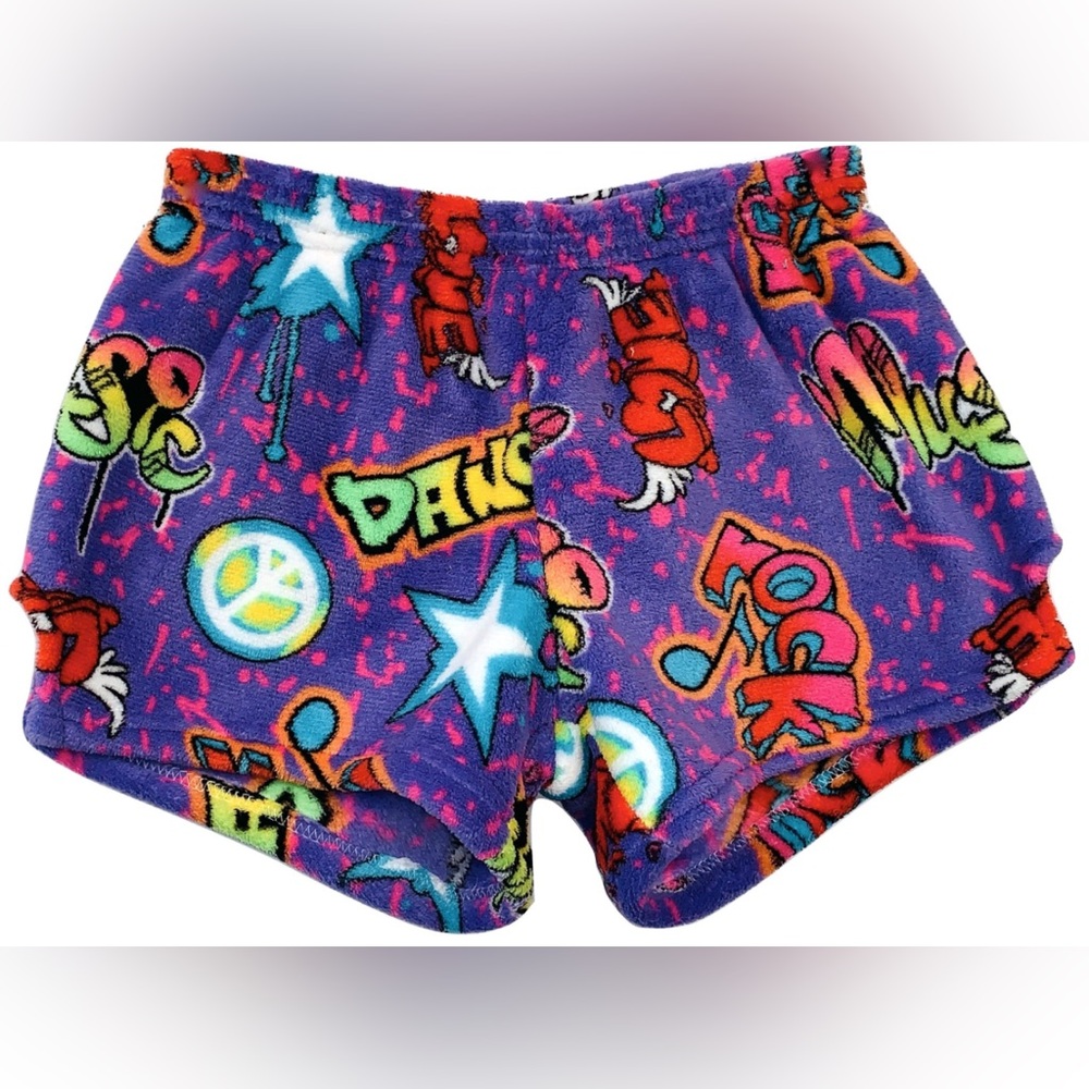 NWT Made with Love and Kisses Purple Rock Plush Pajama Shorts Girls Size 10/12